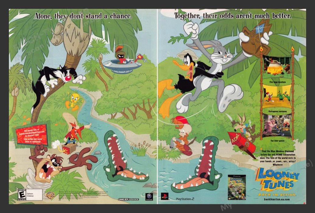 2003 Looney Tunes Back in Action Video Game Print Advertisement (2 pgs) Fetch the Paper!
