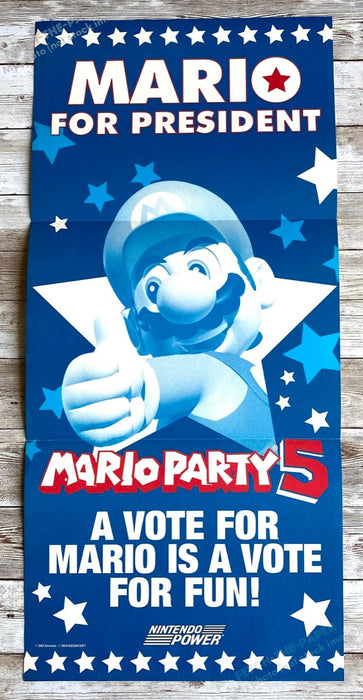 2003 Mario for President Fold-Out 10.5" x 22.5" Video Game Poster from Magazine Fetch the Paper!