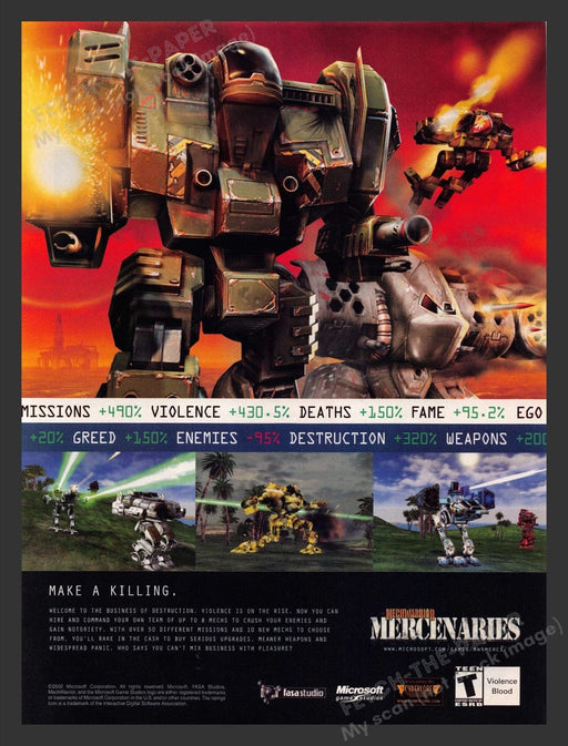 2003 Mechwarrior: Mercenaries "Make a killing" Video Game Print Advertisement