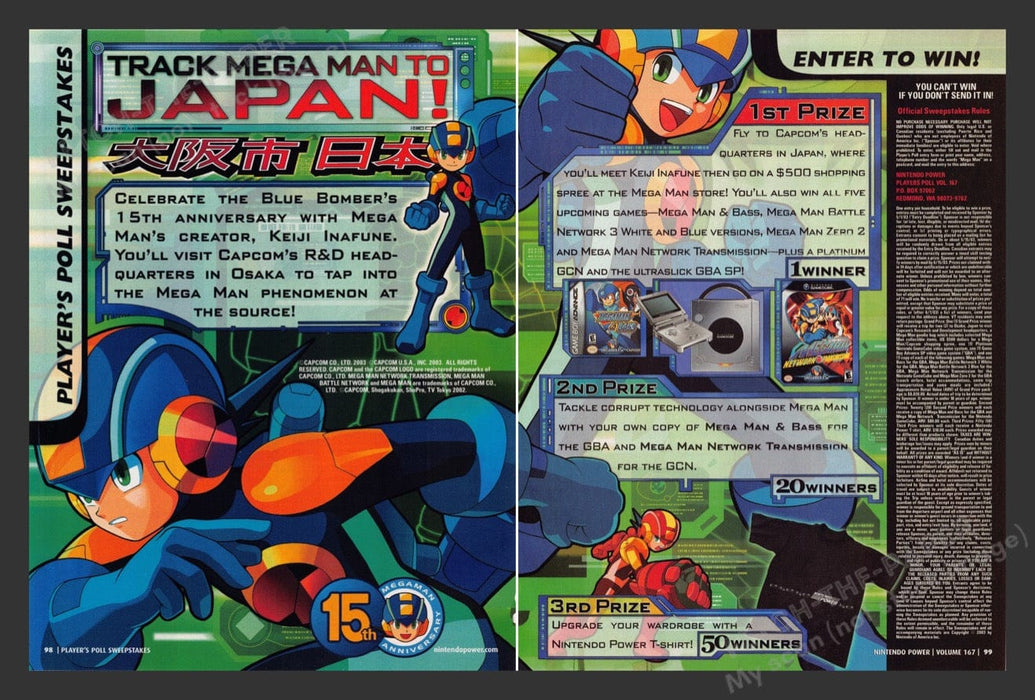 2003 Mega Man Japan Sweepstakes Video Game Print Advertisement (2 pgs)