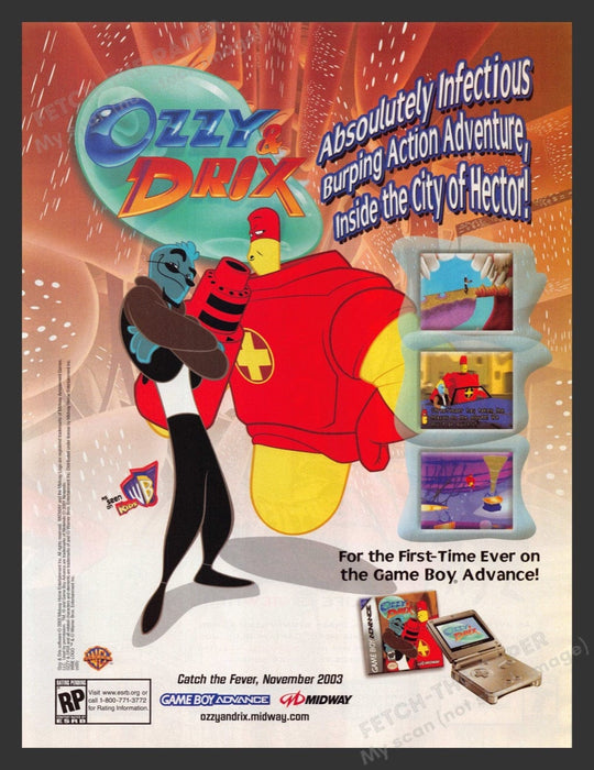 2003 Ozzy & Drix Game Boy Advance Video Game Print Advertisement Fetch the Paper!
