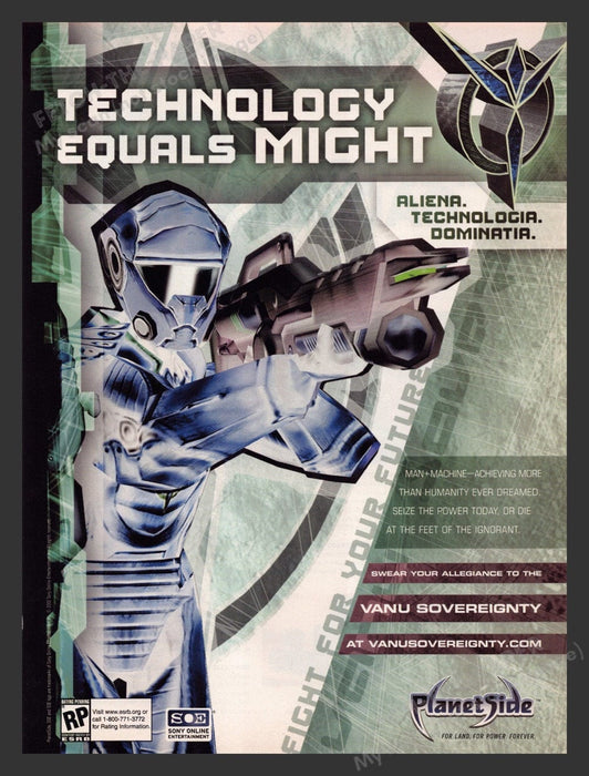 2003 PlanetSide "Technology equals might" Video Game Print Advertisement
