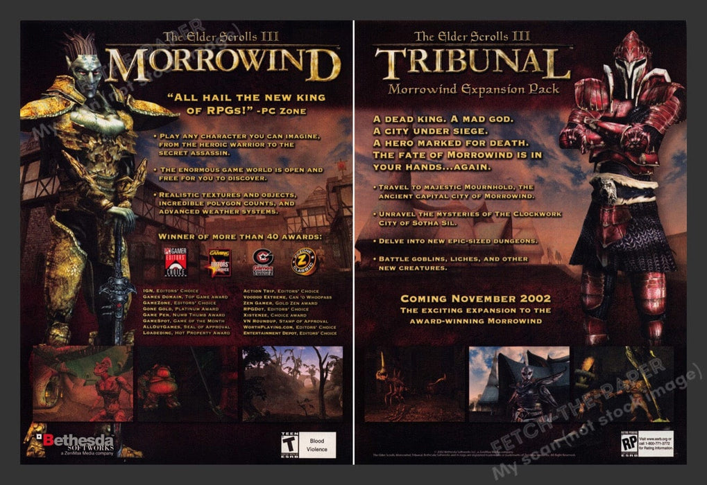2003 The Elder Scrolls III: Morrowind Tribunal Video Game Print Ad (2 pgs)