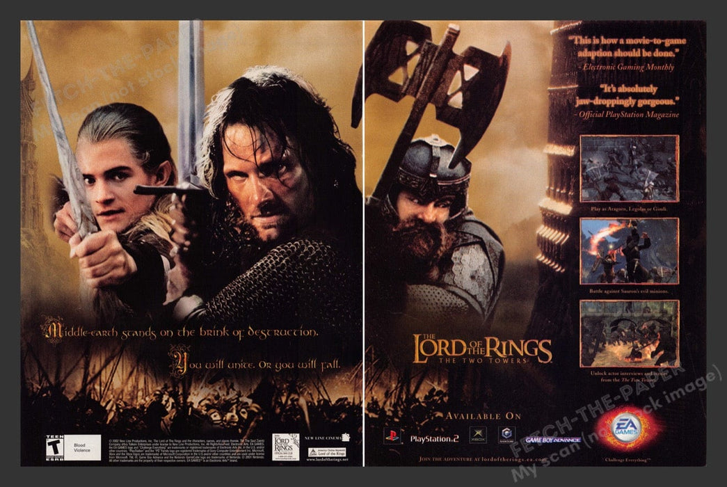 2003 The Lord of the Rings: The Two Towers EA Video Game Print Ad (2 pgs)