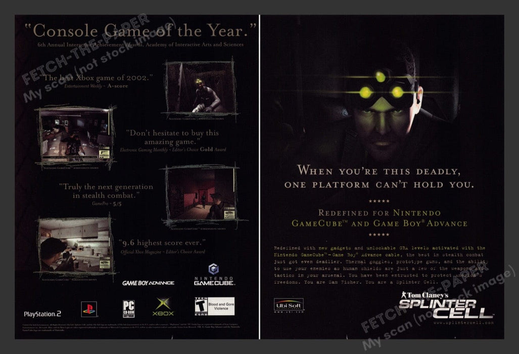 2003 Tom Clancy's Splinter Cell Deadly Video Game Print Advertisement (2 pgs)
