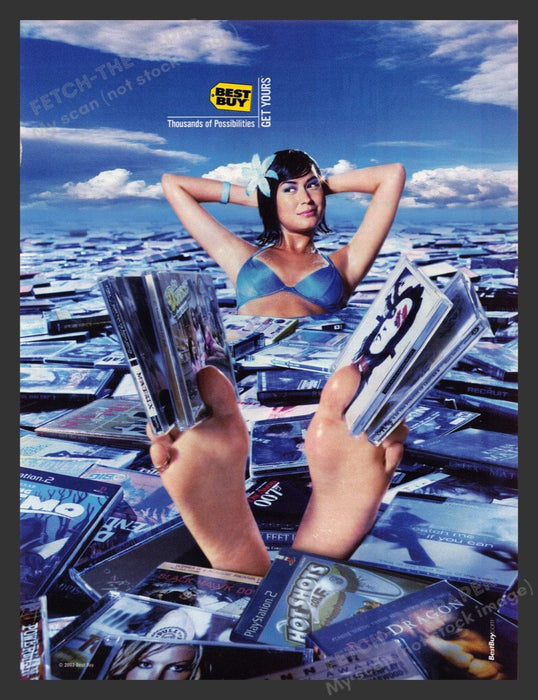 2004 Best Buy Girl in a Sea of CDs Feet Print Advertisement Ad