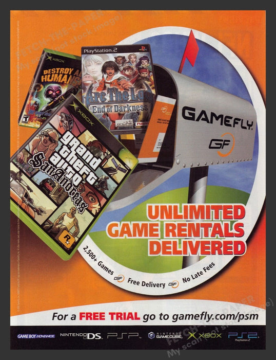 2005 GameFly GF Game Rental Service Video Game Print Advertisement