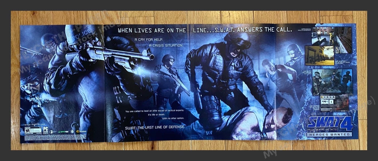 2005 Swat 4 Long 10.5" x 30" Fold Out Poster Video Game Print Advertisement 2pgs