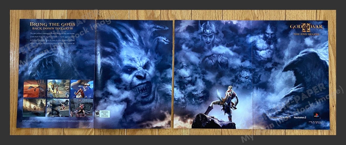 2007 God of War 10.5 x 29.5" Fold Out 2 Pages Poster Video Game Print Ad Fetch the Paper!