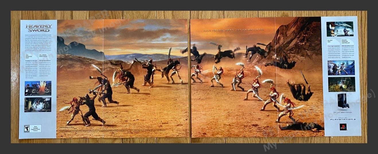 2007 Heavenly Sword 10.5 x 29.5" Fold Out 2 Page Poster Video Game Print Ad Fetch the Paper!