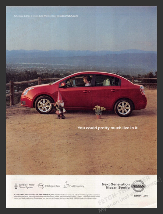 2007 Nissan Sentra Yard Gnome "You could live in it" Print Advertisement Ad