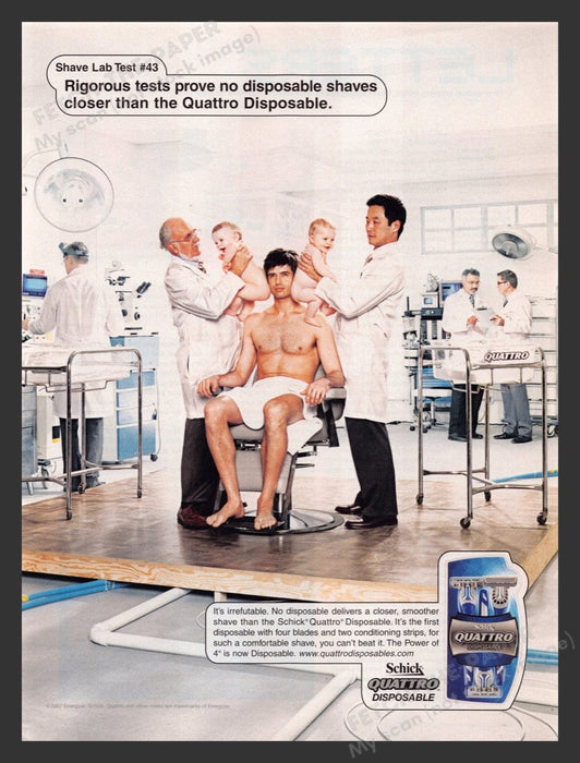 2007 Schick Quattro Razor Shave Lab Test #43 Baby Butt Soft Shave Print Ad