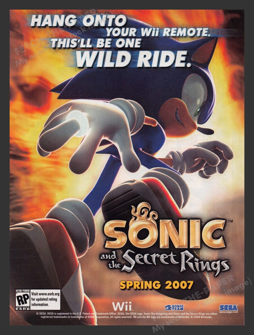 2007 Sonic and the Secret Rings "One wild ride!" Video Game Print Advertisement Fetch the Paper!