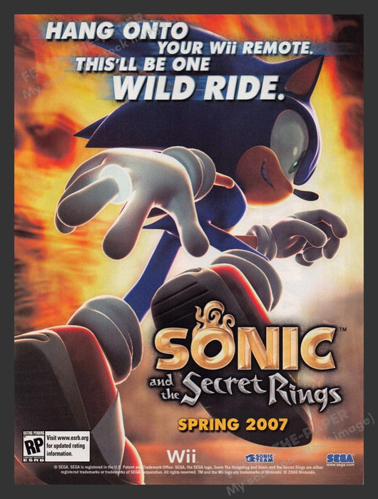 2007 Sonic and the Secret Rings "One wild ride!" Video Game Print Advertisement Fetch the Paper!
