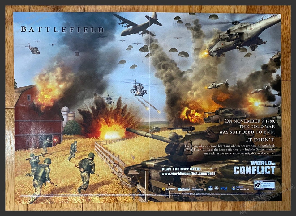 2007 World in Conflict Farm Battlefield Fold Out 10.5" x 15" Video Game Poster