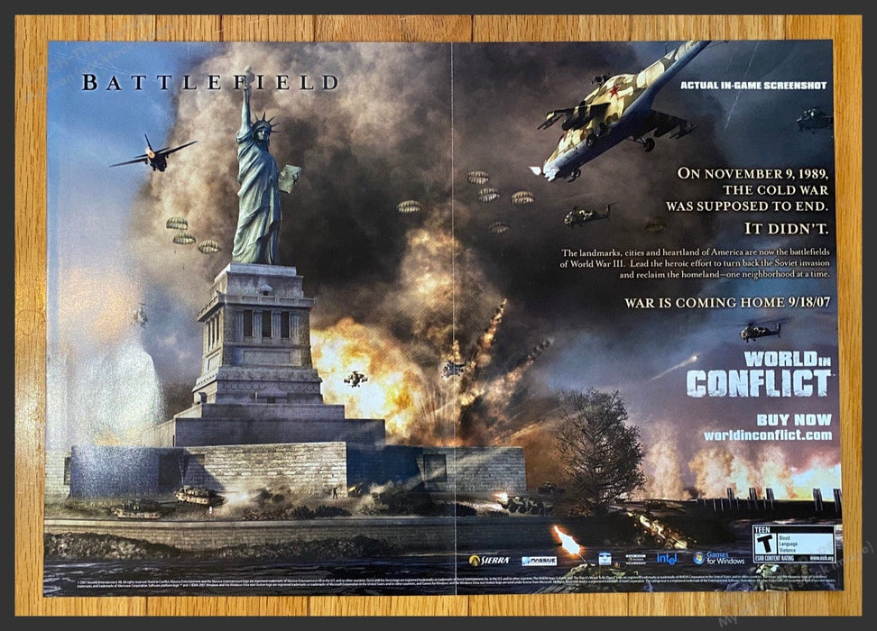2007 World in Conflict Statue of Liberty Fold Out 10.5" x 15" Video Game Poster