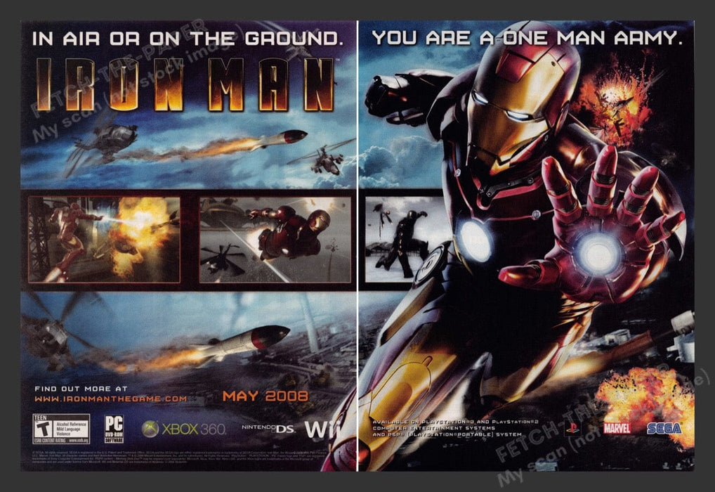 2008 Iron Man "One Man Army" Video Game Print Advertisement (2 pgs)