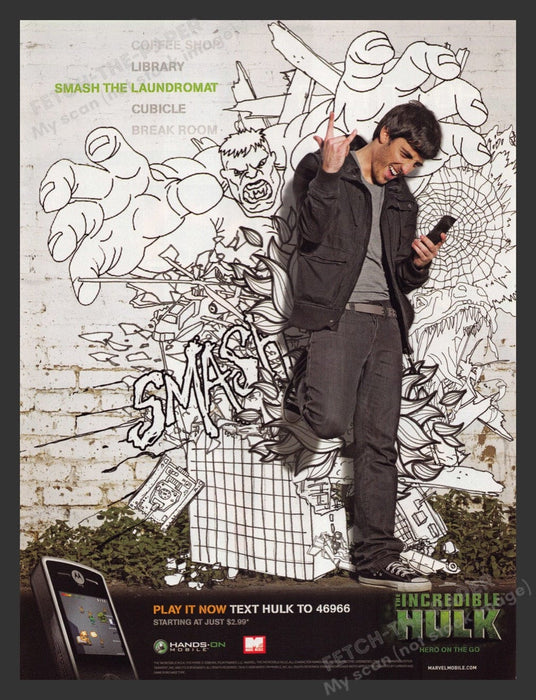 2008 Motorola Hands On Mobile "Incredible Hulk" Video Game Print Advertisement