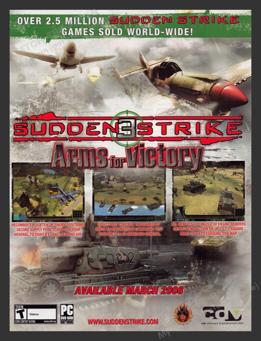 2008 Sudden Strike: Arms for Victory Video Game Print Ad