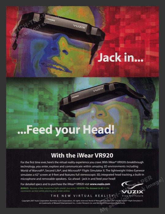 2008 Vuzix iWear VR920 Virtual Reality Video Game Print Advertisement