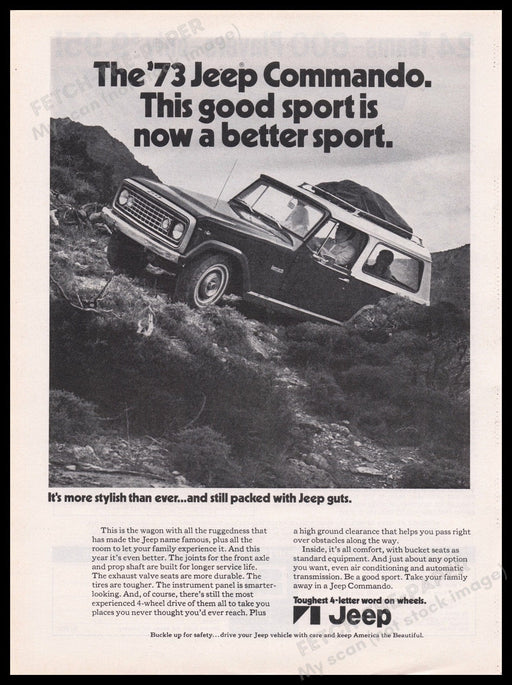 '73 Jeep Commando SUV 1970s Print Advertisement Ad 1972 Tough Terrain Fetch the Paper!
