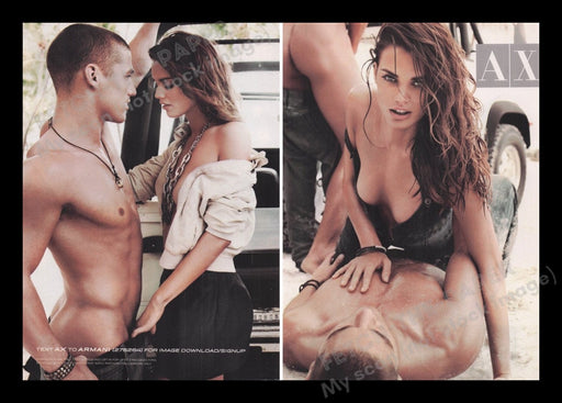 A/X 2000s Print Advertisement Ad (2 pages) 2009 Armani Exchange Sexy Couple Fetch the Paper!