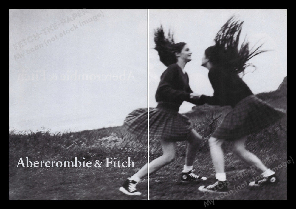 Abercrombie & Fitch 1990s Print Advertisement (2 pages) 1995 Catholic Girls Fetch the Paper!