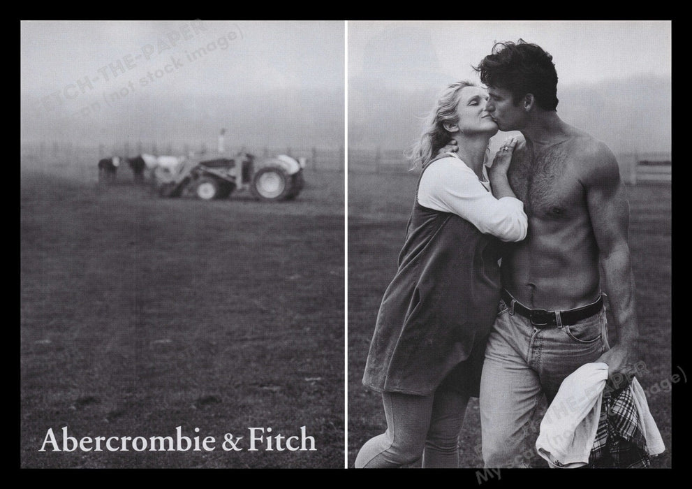 Abercrombie & Fitch 1990s Print Advertisement (2 pages) 1995 Shirtless Farmer Fetch the Paper!