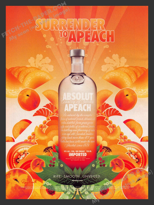 2005 Print Advertisement Absolut Apeach Ray Smith Artist Alcohol Ad.