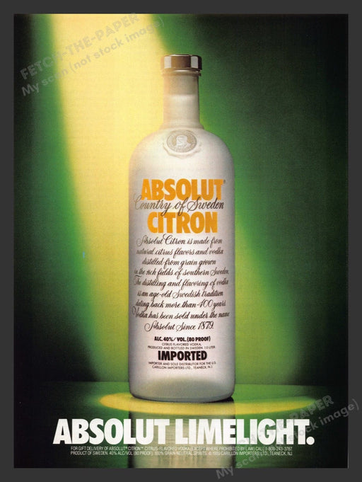1990 Absolut Citron Limelight Print Advertisement Ad