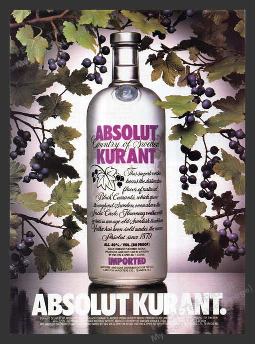 1994 Absolut Kurant Vines Print Advertisement Ad