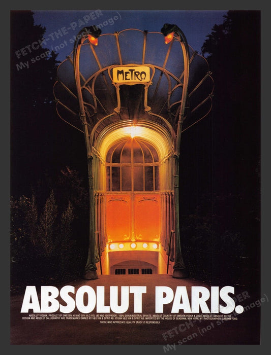 1996 Absolut Paris "Metro" Print Advertisement Ad