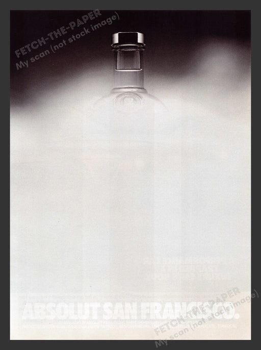 1990 Absolut San Francisco Foggy Bottle Print Advertisement Ad