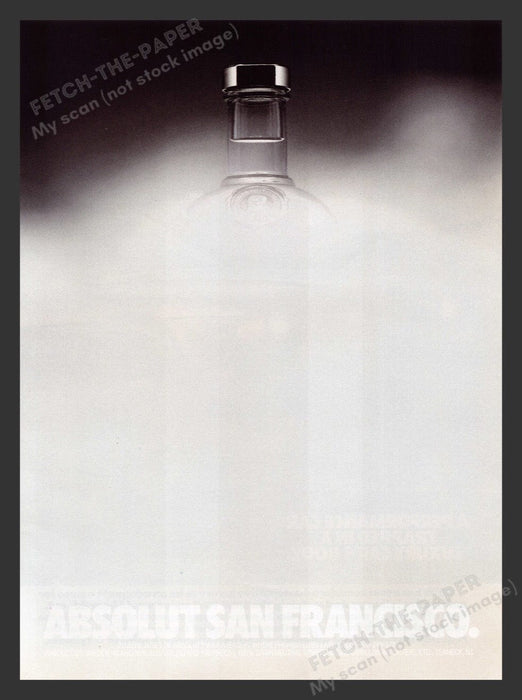 1990 Absolut San Francisco Foggy Bottle Print Advertisement Ad