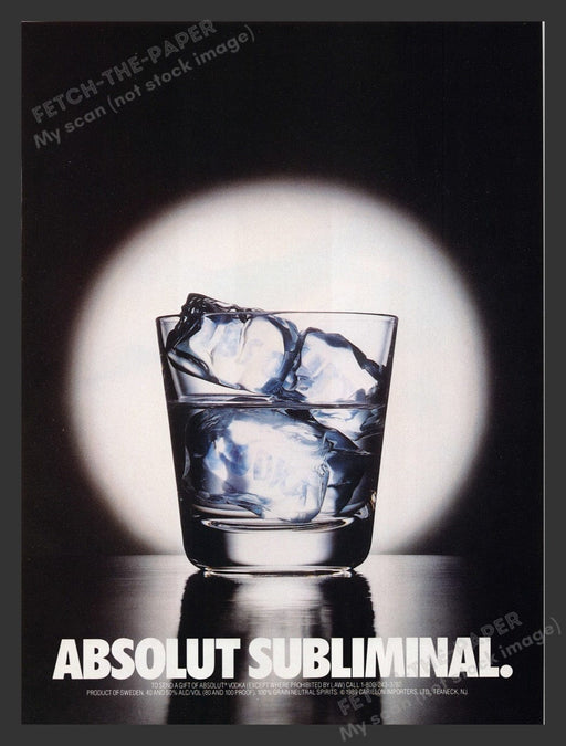 1990 Absolut Subliminal Vodka Message Print Advertisement Ad