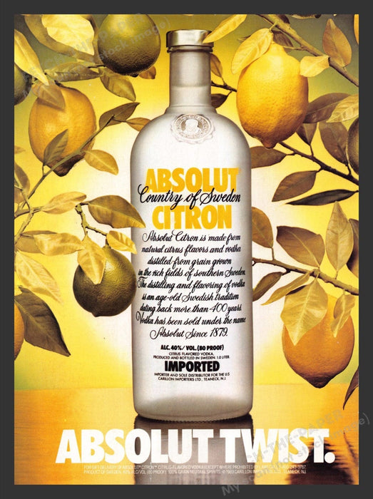 1990 Absolut Twist Citron Print Advertisement Ad