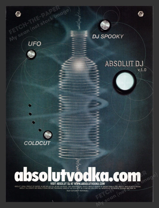 1998 Absolut Vodka DJ Print Advertisement Ad