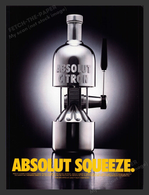 1999 Absolut Vodka Squeeze Collectible Print Advertisement Ad.