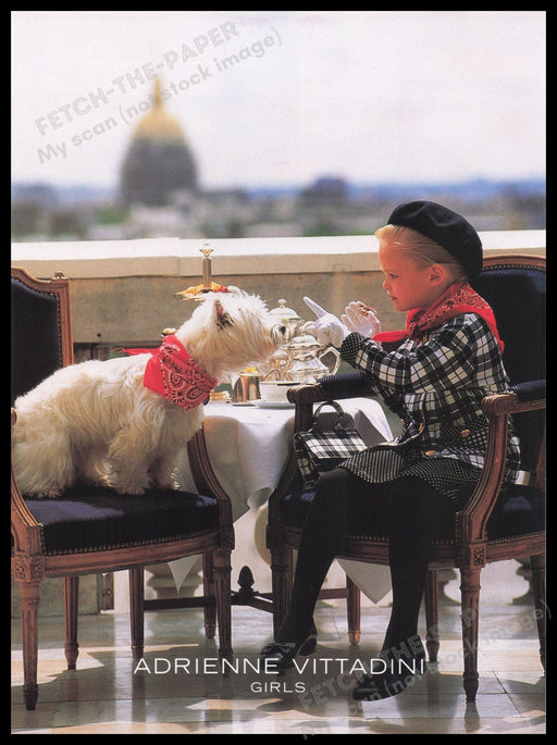 Adrienne Vittadini Girls 1990s Print Advertisement Ad 1991 Scottish Terrier Dog Fetch the Paper!