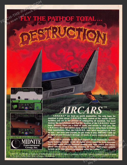 Air Cars E.B.N.E.R.S. Atari Jaguar Video Game 1990s Print Advertisement Ad Fetch the Paper!