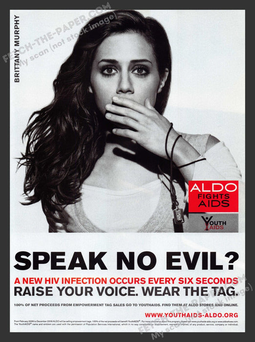 2006 Print Advertisement ALDO Fights Aids Brittany Murphy Cause Actress Ad.