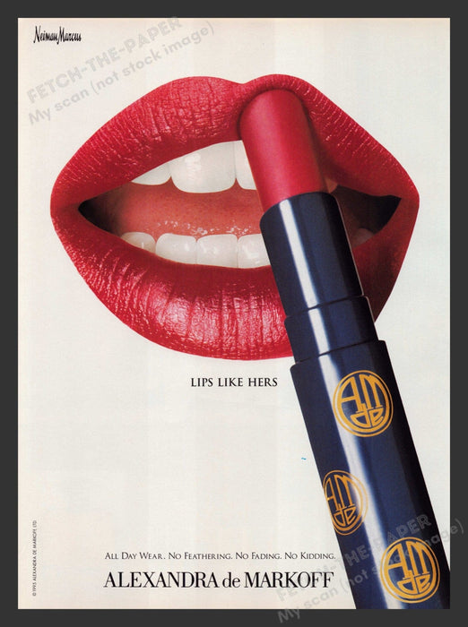 Alexandra de Markoff 1990s Print Advertisement 1995 Cosmetics Lips Like Hers Fetch the Paper!