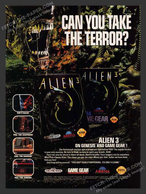 1992 Print Advertisement Alien 3 Video Game Ad.