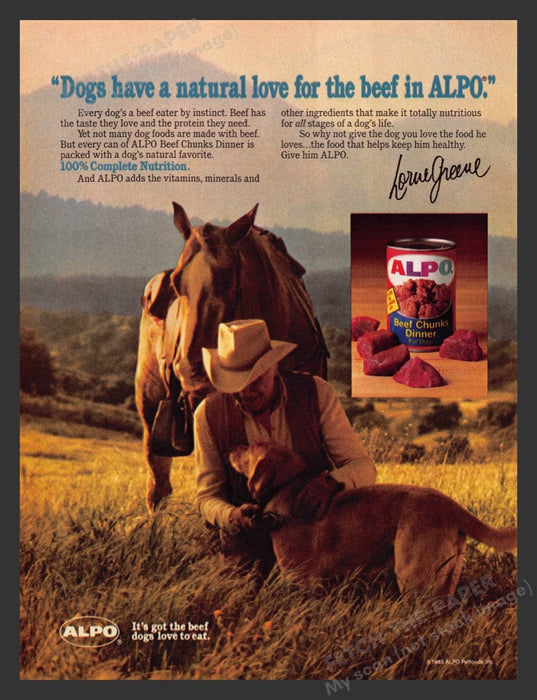 1984 Alpo Dog Food Lorne Greene Actor & His Dog Print Advertisement