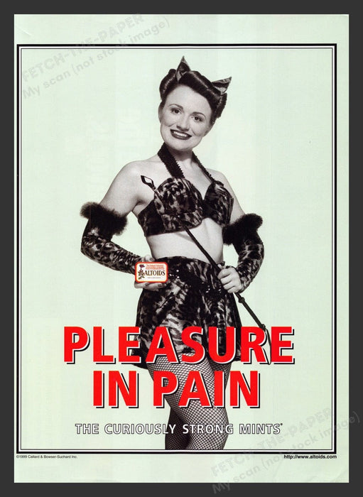 1999 Altoids Pleasure in Pain Older Dominatrix Fishnet Print Advertisement Ad