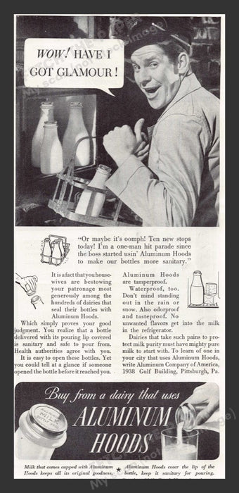 1940 Aluminum Hoods Diary Bottle Caps Print Advertisement Ad