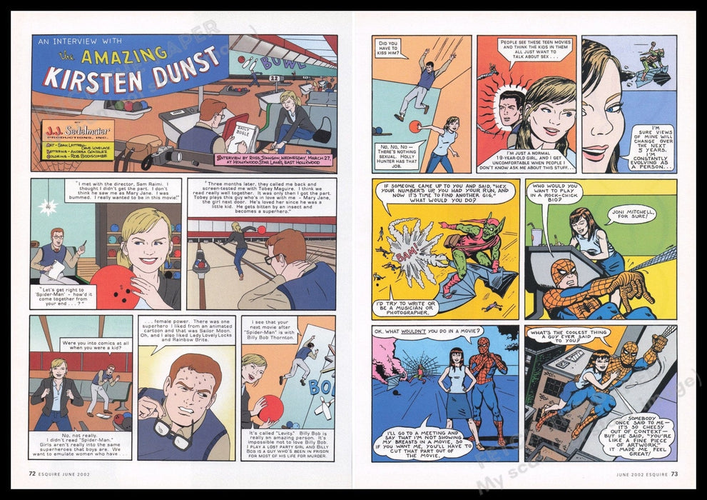 Amazing Kirsten Dunst Comic 2000s Print Advertisement (2 pages) 2002 Fetch the Paper!