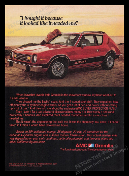 AMC Gremlin X Car 1970s Print Advertisement Ad 1978 Beach Fetch the Paper!