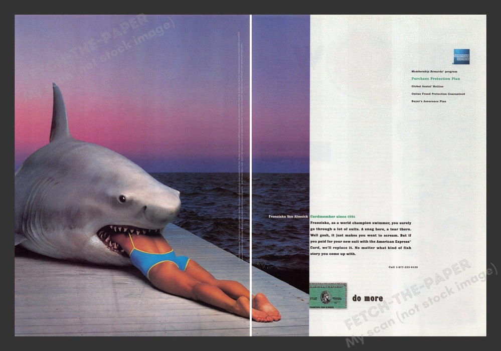 American Express 2000s Print Advertisement (2 pages) 2000 Shark Eating Woman Fetch the Paper!