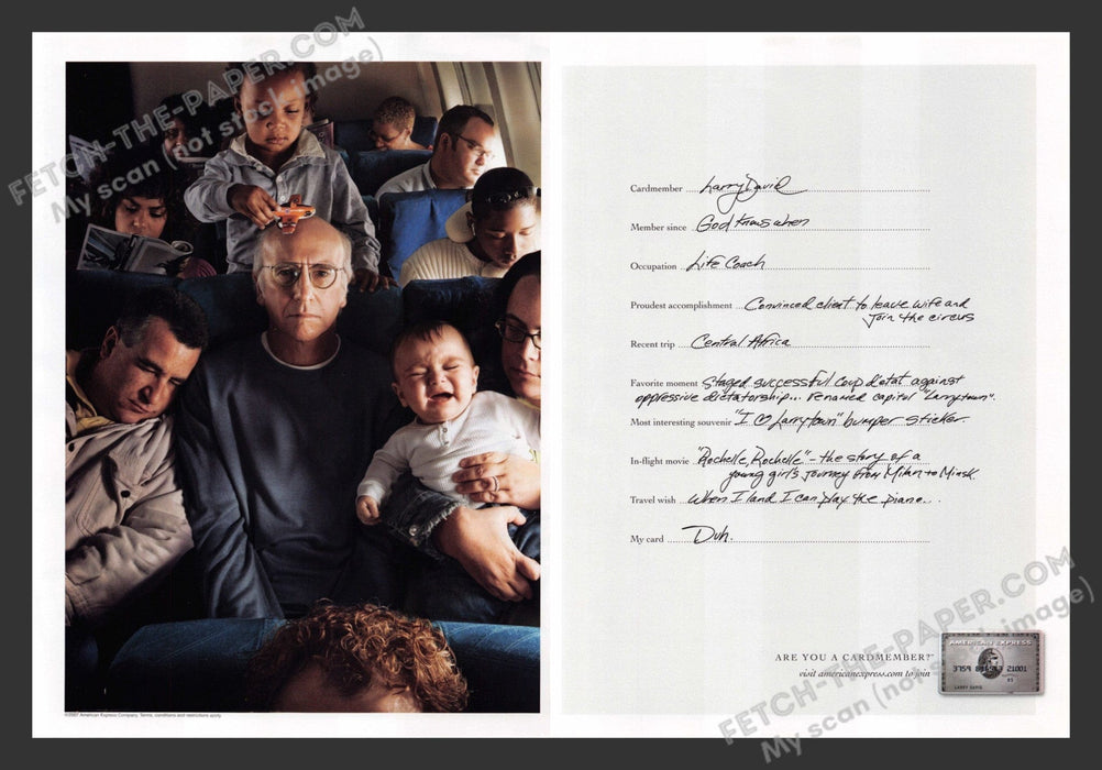2007 Print Advertisement 2 Page American Express Credit Card Larry David Actor.